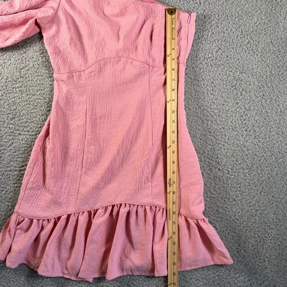 Showpo NWT Razille One Shoulder Puff Sleeve Ruffle Hem Mini Dress Pink US 6 - Picture 8 of 11
